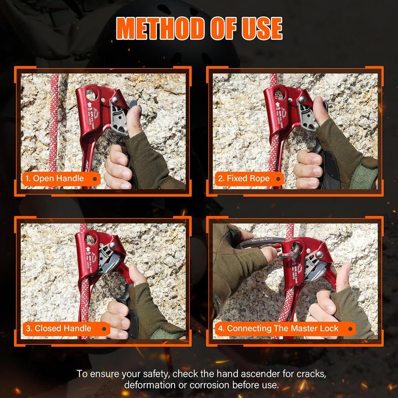 AOKWIT UIAA & CE Certified Rope Ascender Aluminum Alloy Rock Climbing Gear Strong Rigging Rappelling Equipment for Rock Tree Climbing Arborist Rescue Mountaineering Caving - Image 4